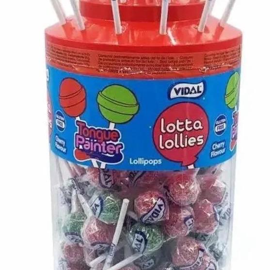 Mixed Lollies | Sour Tongue Painter Lollypop Tub | Red Green Blue Colours | Halal Sweet Snack by Vidal | Choose between 150/75/36 pieces