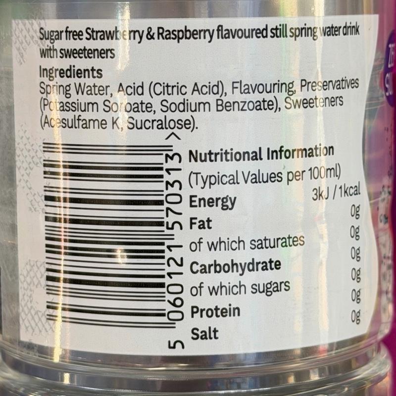 Flavoured Water x 12 Bottles | Strawberry Raspberry Fruit Flavour | Summer Essence Flavoured Still Spring Water | Zero Sugar