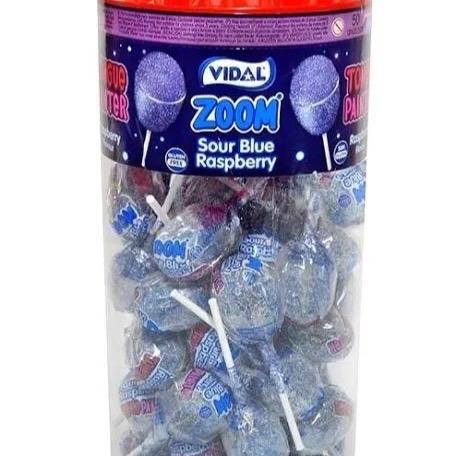 Large Blue Lollies | Sour Zoom Blue Raspberry Tongue Painter Lollypop Tub | Halal Sweet Snack by Vidal | Choose between 50/25/10 pieces