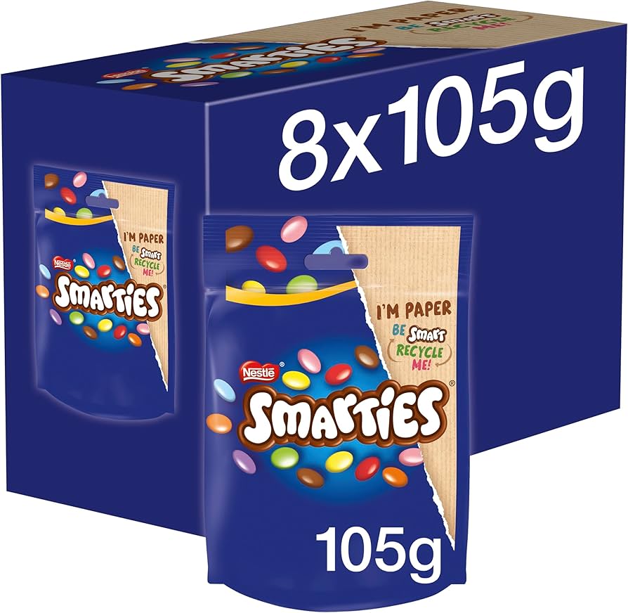 Smarties Milk Chocolate Pouch Chocolate Bars - Box of 8 x 105g Bars product image