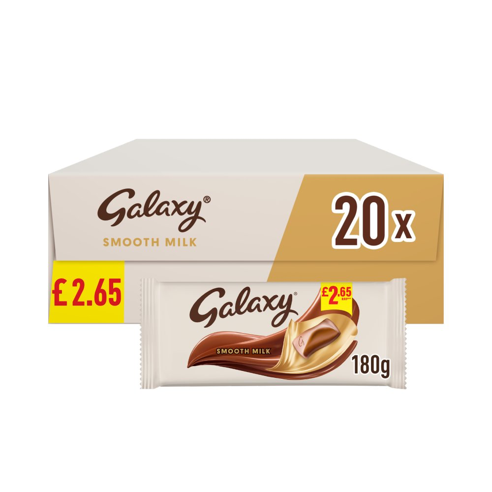Galaxy Smooth Milk wholesale case of 20 x 180g bars with individual pack