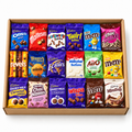 Illustration of 18 Piece Chocolate Bag Gift Box with 18 sealed retail packs in a kraft box