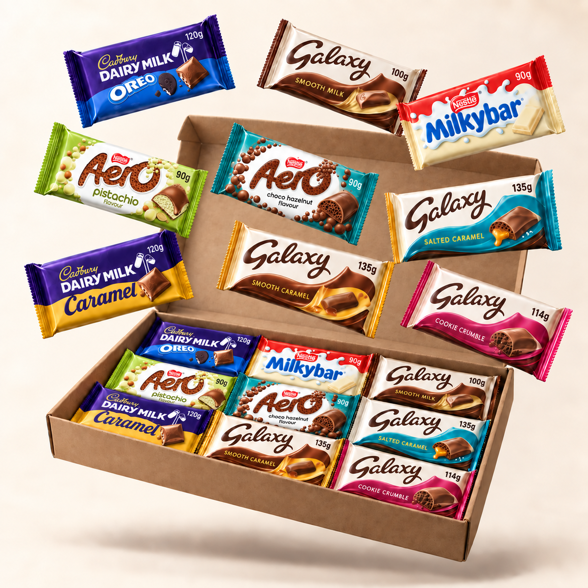 Illustration of Anniversary Chocolate Bar Sharing Box – 18 Sharing Bars in a kraft box