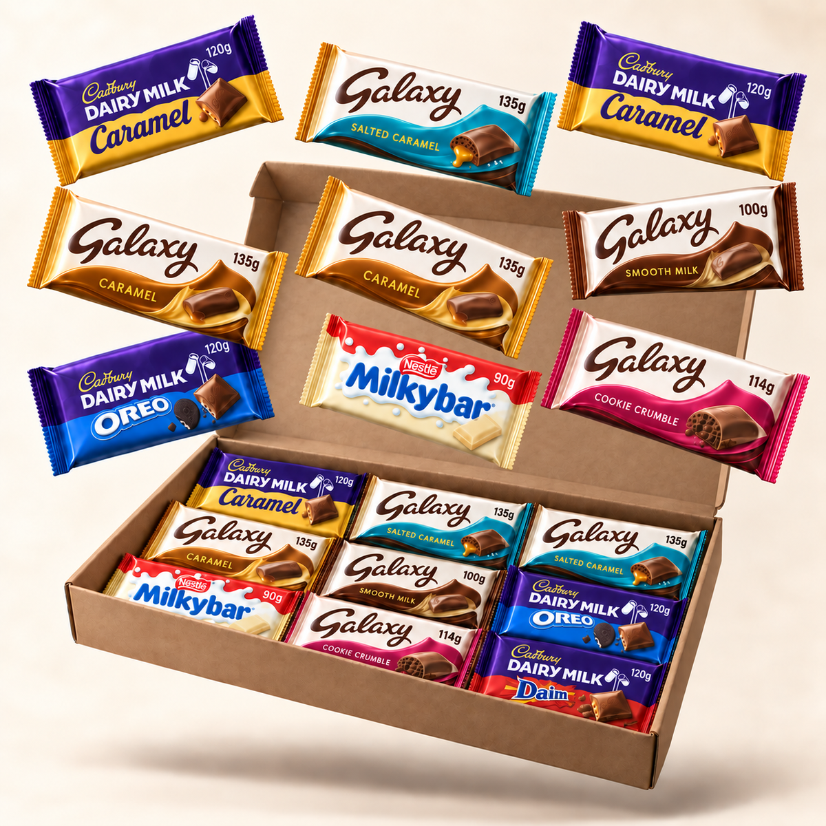Illustration of Mum’s Christmas Caramel Bar Collection – 18 Sharing Bars in a kraft box