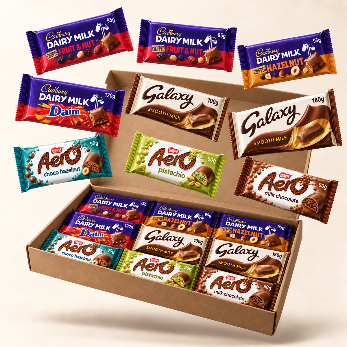 Illustration of Dad’s Christmas Nut and Milk Bar Collection – 18 Sharing Bars in a kraft box