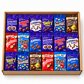 18 sealed chocolate bags in an open kraft gift box – Teen Christmas Chocolate Bag Mix – 18 Chocolate Bags