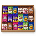 18 sealed chocolate bags in an open kraft gift box – Grandparents’ Christmas Chocolate Bag Selection – 18 Chocolate Bags