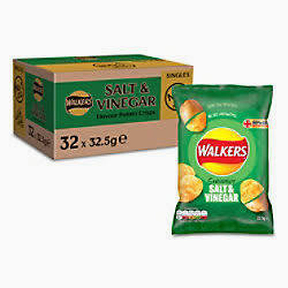 Walkers Salt & Vinegar Singles Crisps - Box of 32 x 32.5g Bags product image