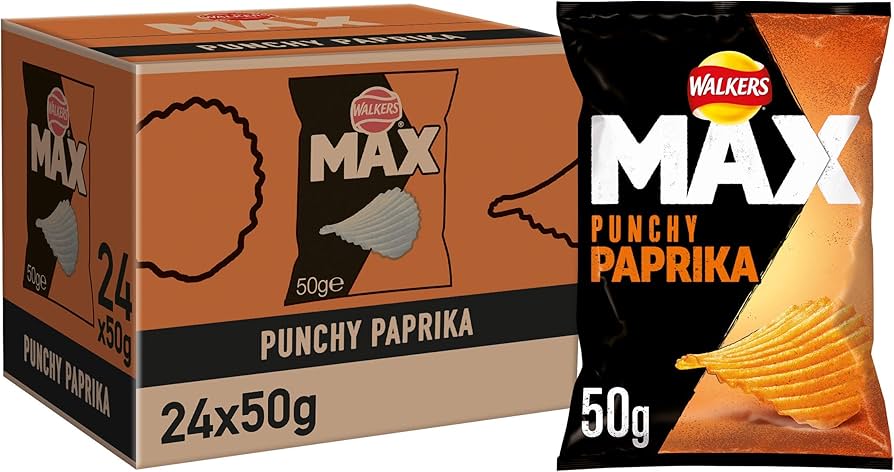 Walkers Max Punchy Paprika Crisps - Box of 24 x 50g Bags product image