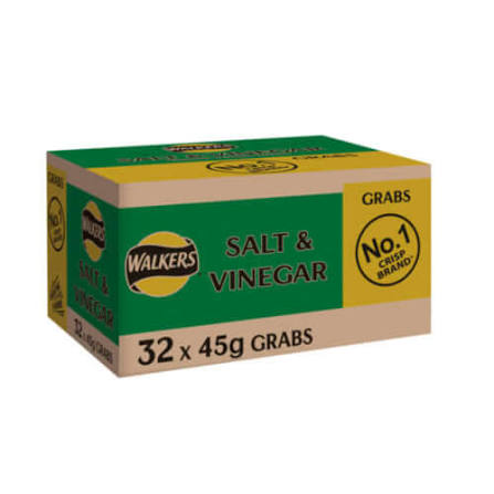 Walkers Salt & Vinegar Grab Bags Crisps - Box of 32 x 45g Bags product image