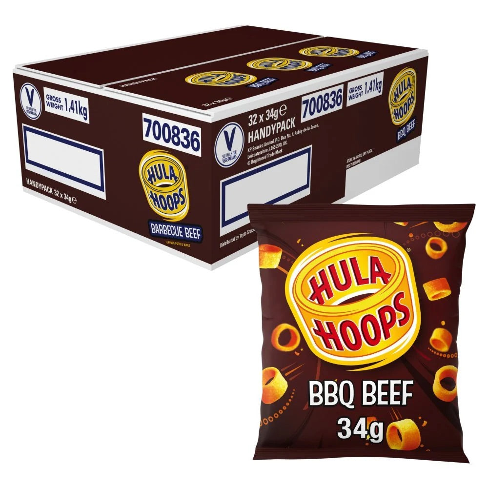 Hula Hoops Barbecue Beef Potato Rings Crisps - Box of 32 x 34g Bags product image