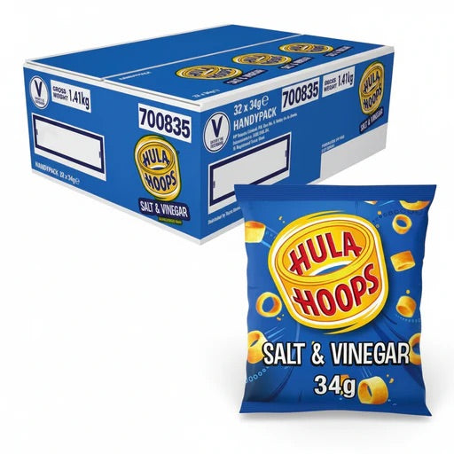 Hula Hoops Salt & Vinegar Potato Rings Crisps - Box of 32 x 34g Bags product image