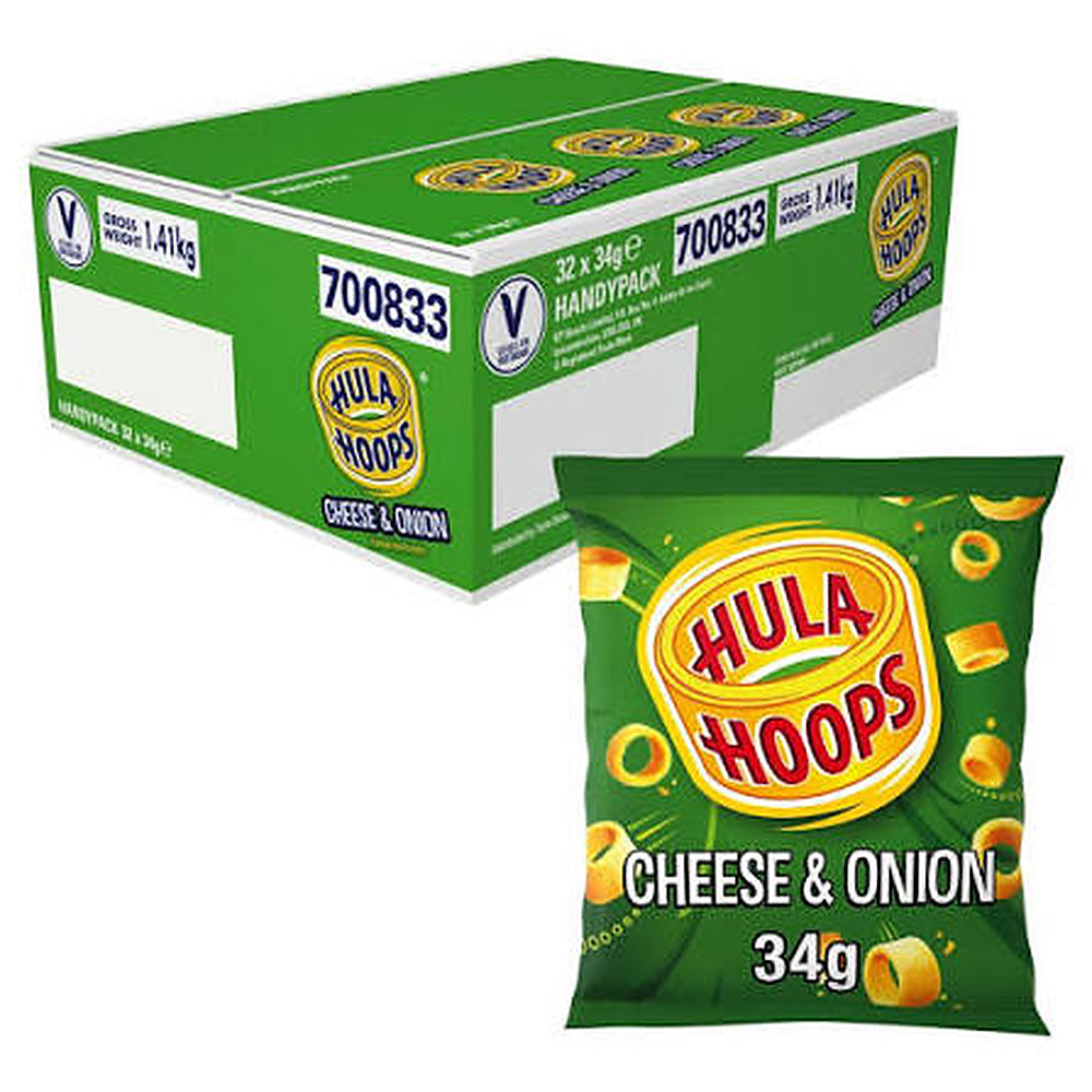 Hula Hoops Cheese & Onion Potato Rings Crisps - Box of 32 x 34g Bags product image