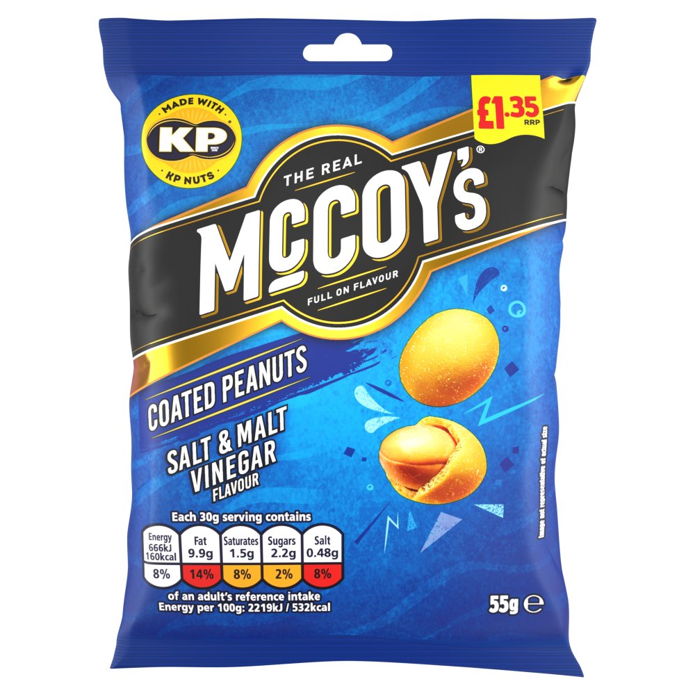 McCoy's x KP Salt & Malt Vinegar Coated Peanuts 65g Multipack - Choose Pack Size