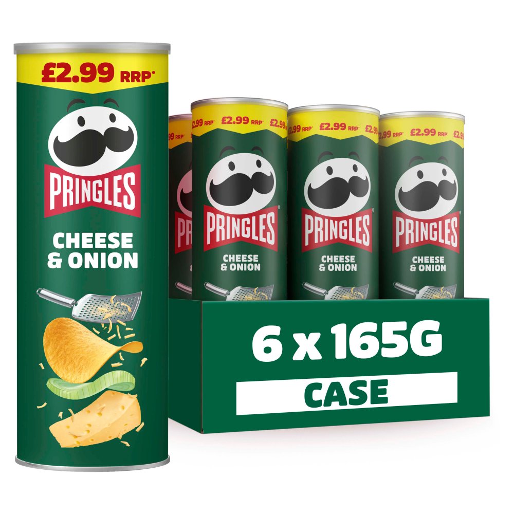 Pringles Cheese & Onion Crisps £2.99 PMP - Box of 6 x 165g Bags product image