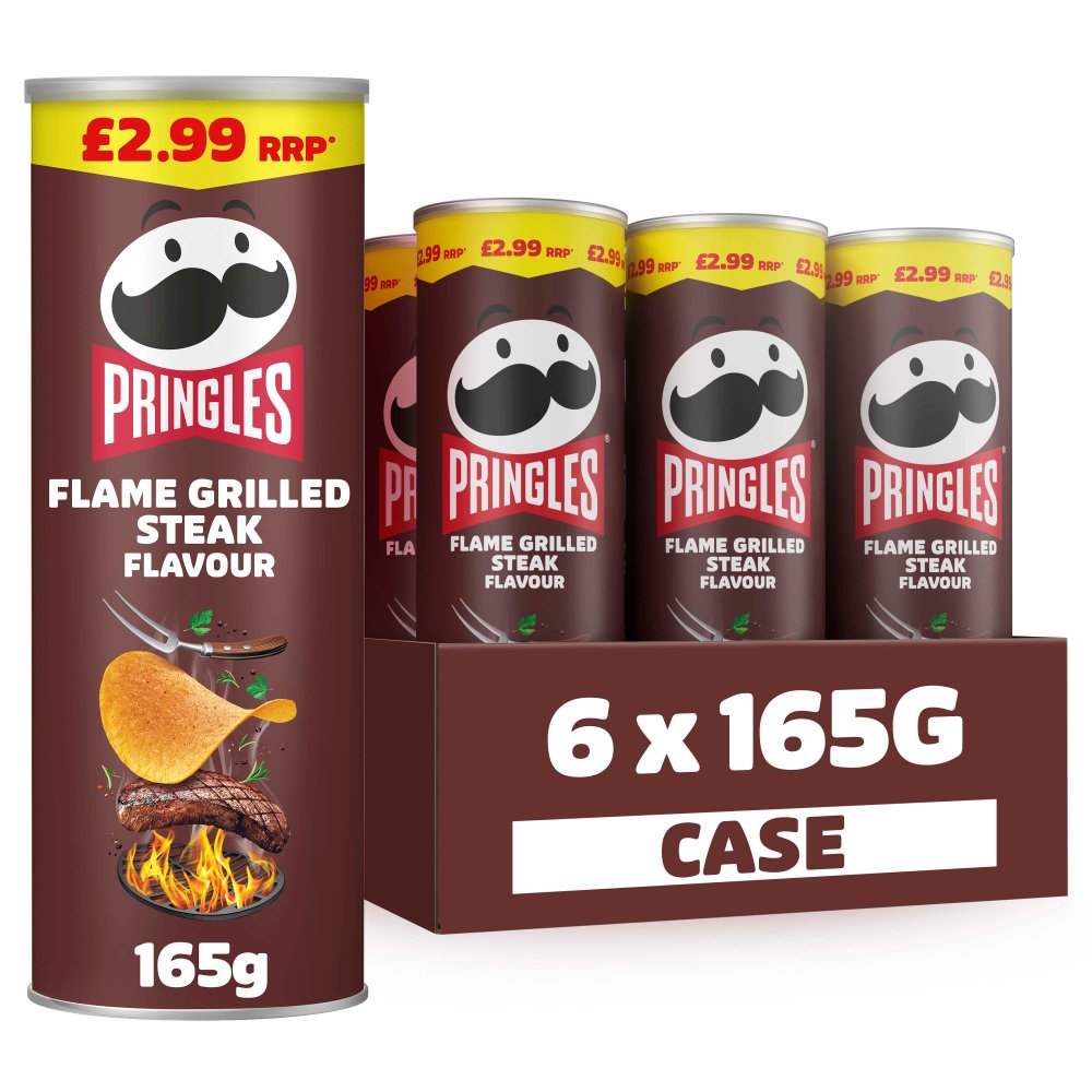 Pringles Flame Grilled Steak Crisps £2.99 PMP - Box of 6 x 165g Bags product image
