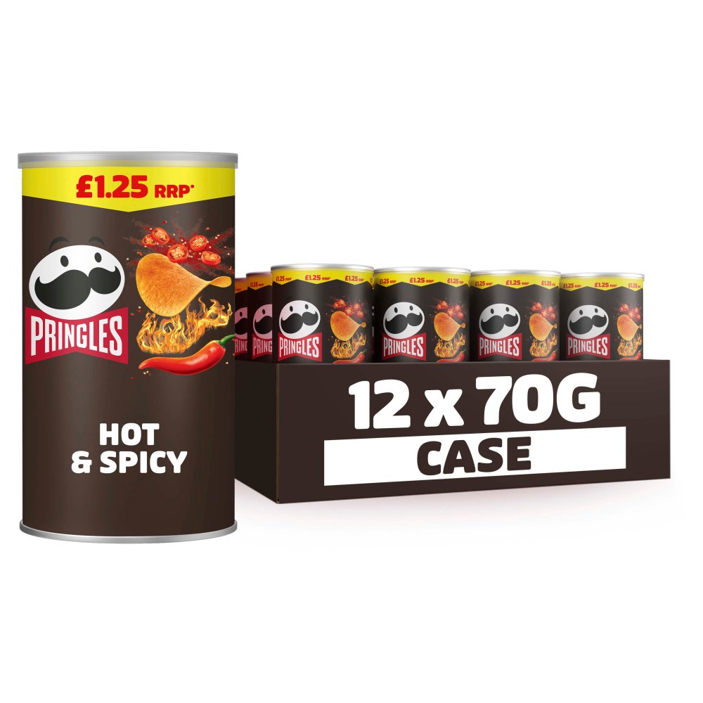 Pringles Hot & Spicy Crisps £1.25 PMP - Box of 12 x 70g Bags product image