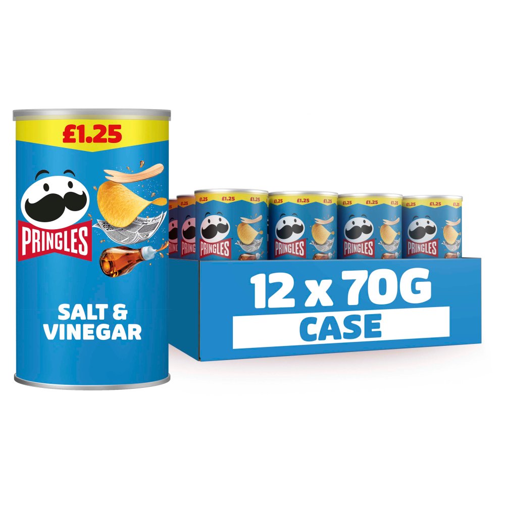 Pringles Salt & Vinegar Crisps £1.25 PMP - Box of 12 x 70g Bags product image