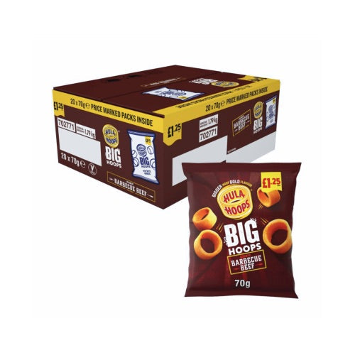 Hula Hoops Big Hoops Barbecue Beef Crisps £1.35 PMP - Box of 20 x 70g Bags product image