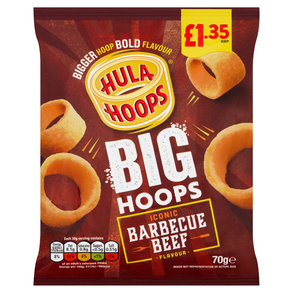 Hula Hoops Big Hoops Barbecue Beef 70g Multipack - Choose Pack Size