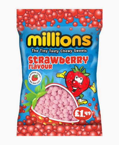 Millions Strawberry Hanging Bags 110g Multipack - Choose Pack Size