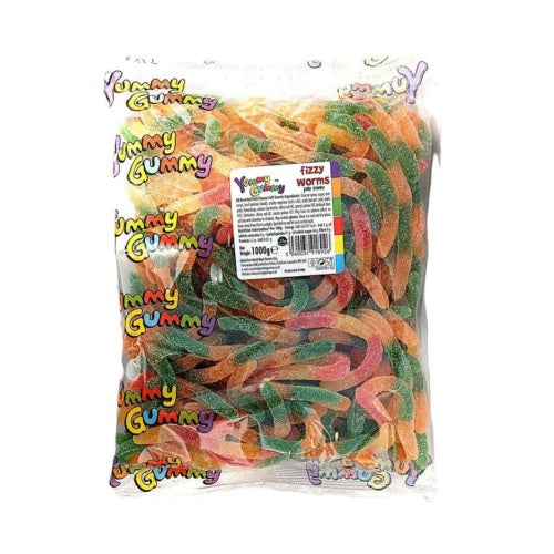 Yummy Gummy Fizzy Worms weigh-out Sweets - Box of 1 x 1000g Bags product image