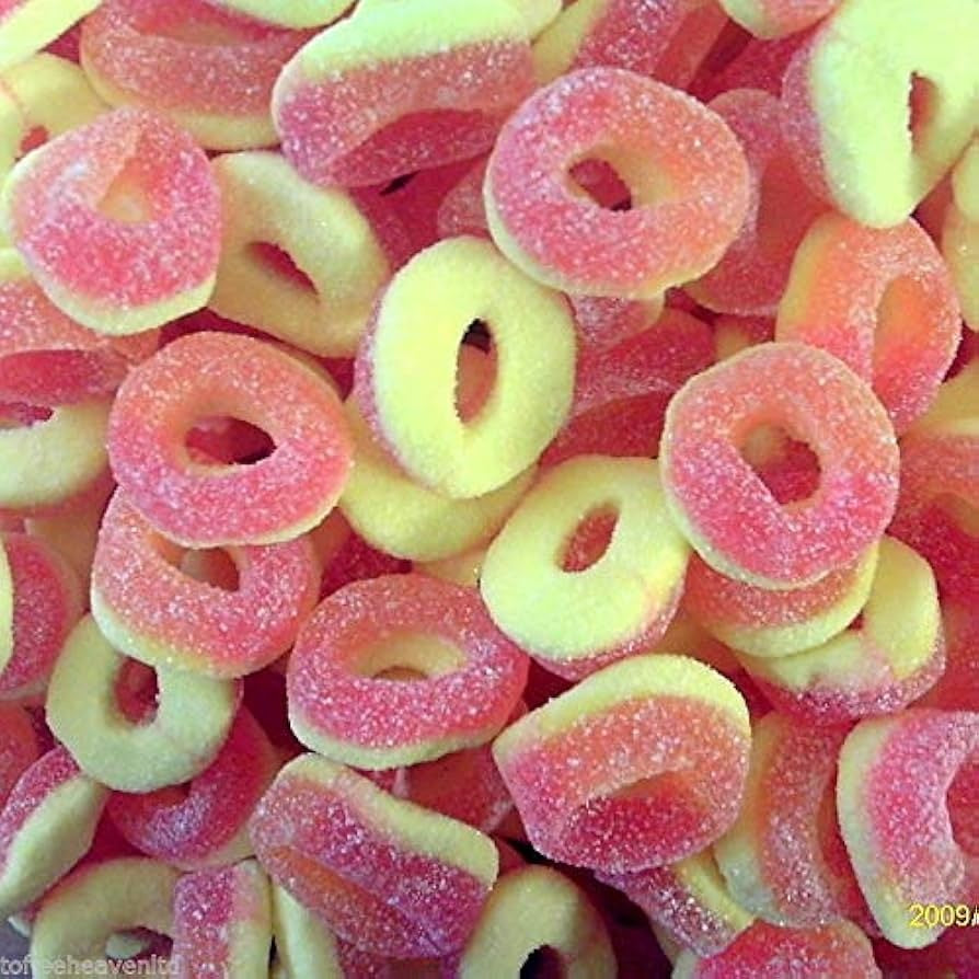 Yummy Gummy Fizzy Peach Rings weigh-out Sweets - Box of 1 x 1000g Bags product image