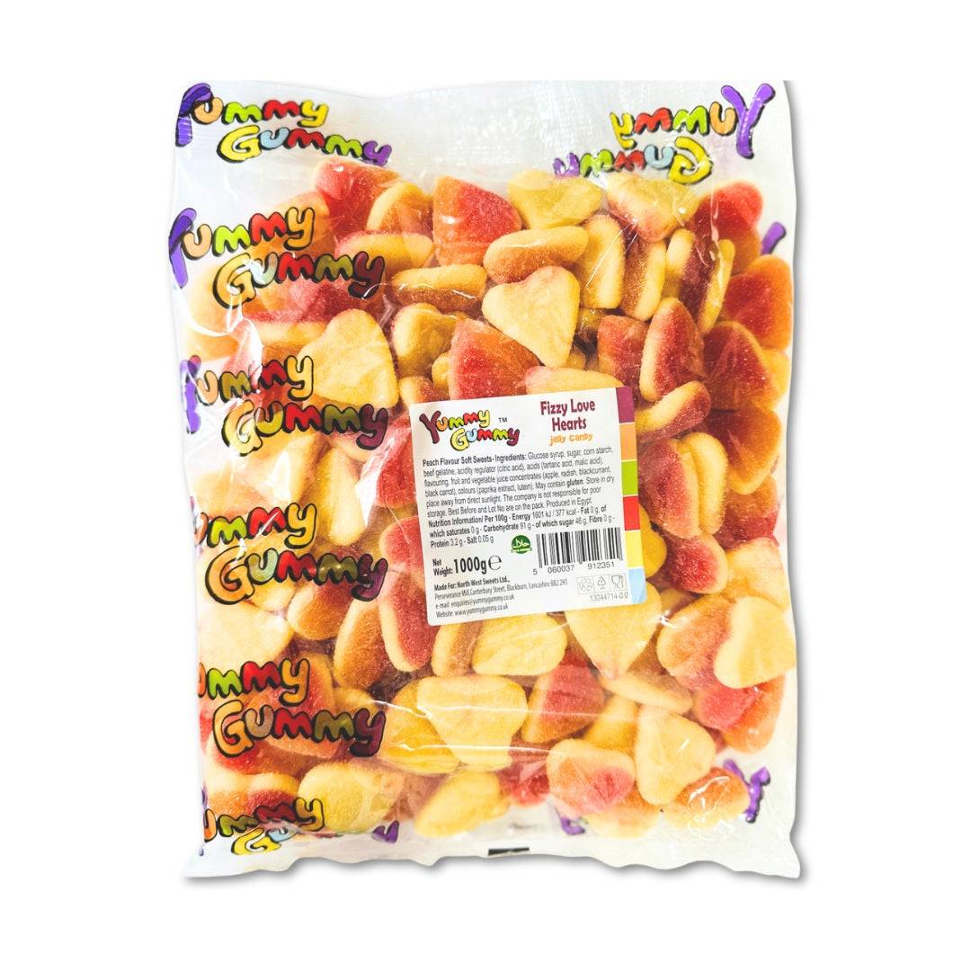 Yummy Gummy Fizzy Love Hearts weigh-out Sweets - Box of 1 x 1000g Bags product image