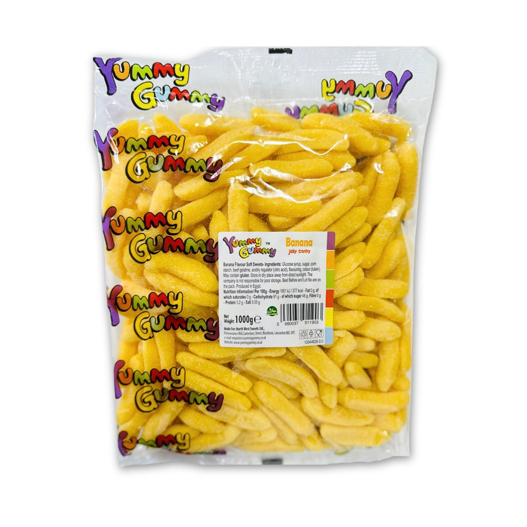 Yummy Gummy Fizzy Banana weigh-out Sweets - Box of 1 x 1000g Bags product image