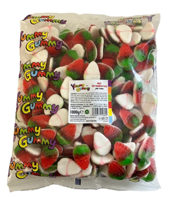 Yummy Gummy Mini Strawberries weigh-out Sweets - Box of 1 x 1000g Bags product image