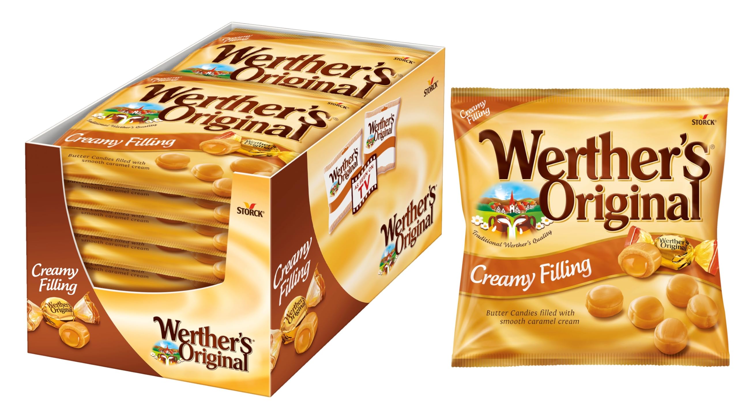 Werther's Original Creamy Filling Sweets £1.25 PMP - Box of 12 x 110g Bags product image