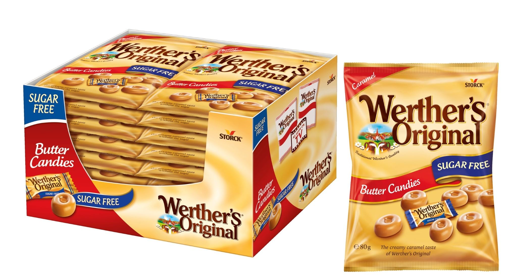 Werther's Original Sugar Free Butter Candies Sweets £1.25 PMP - Box of 12 x 65g Bags product image