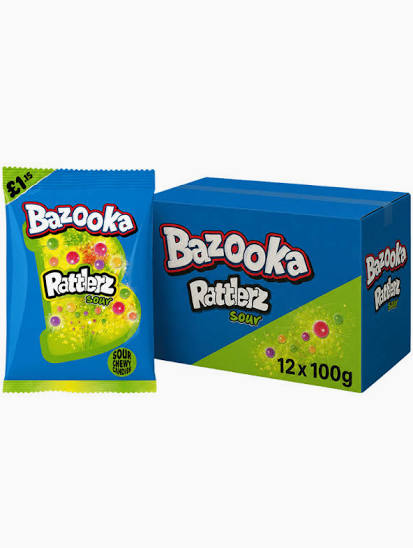 Bazooka Rattlerz Sour Sweets £1.15 PMP - Box of 12 x 100g Bags product image