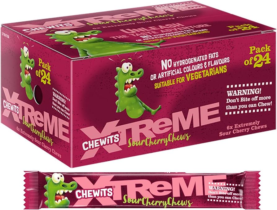 Chewits Xtreme Sour Cherry Chews 24 Sweets - Box of 24 product image