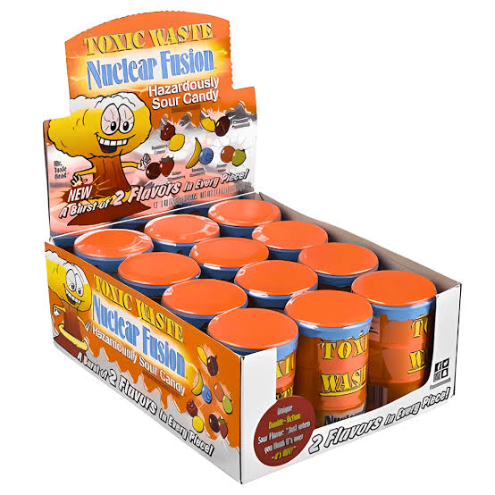 Toxic Waste Nuclear Fusion Sour Candy Drums Sweets - Box of 12 x 42g Bags product image
