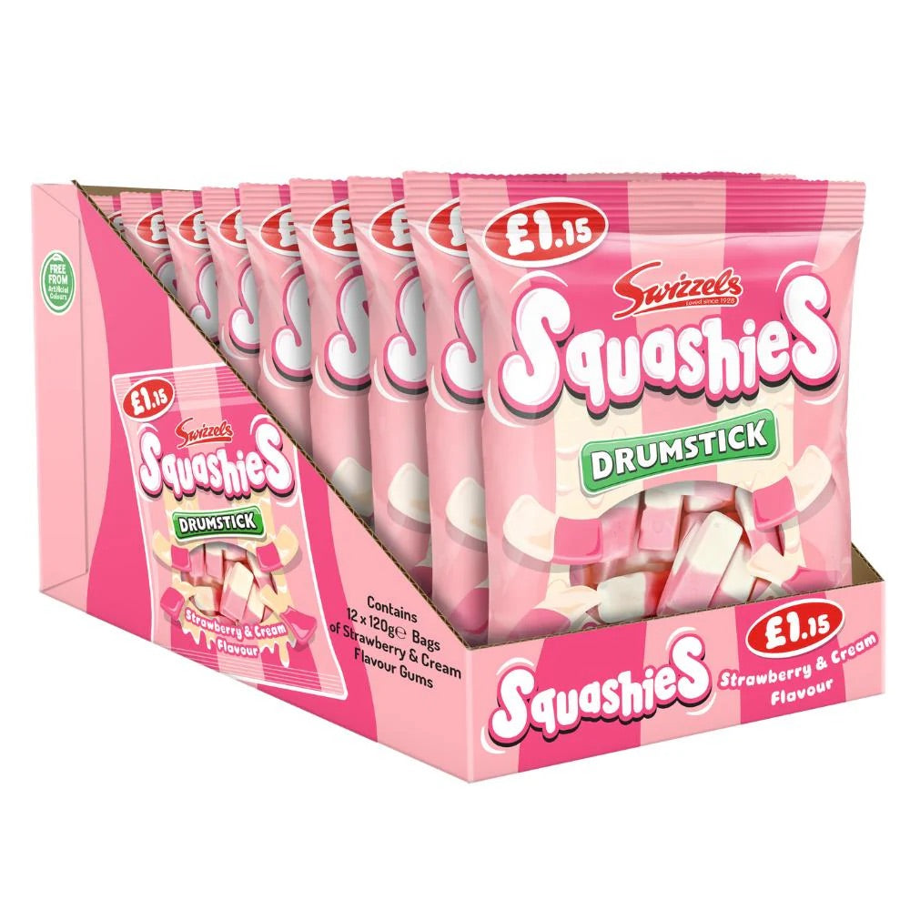 Swizzels Drumstick Strawberry & Cream Squashies Sweets £1.15 PMP - Box of 12 x 120g Bags product image