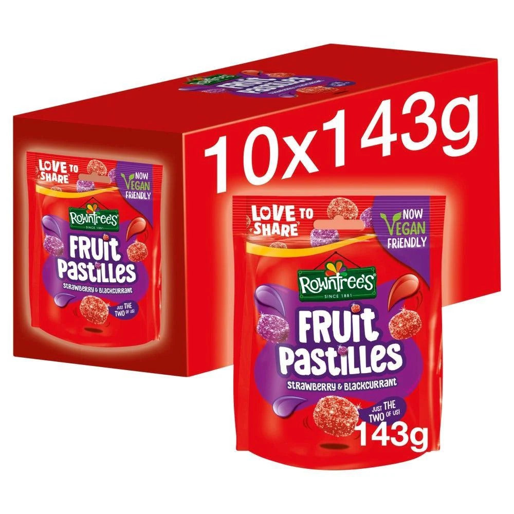 Rowntree's Fruit Pastilles Strawberry & Blackcurrant bags Sweets - Box of 10 x 143g Bags product image
