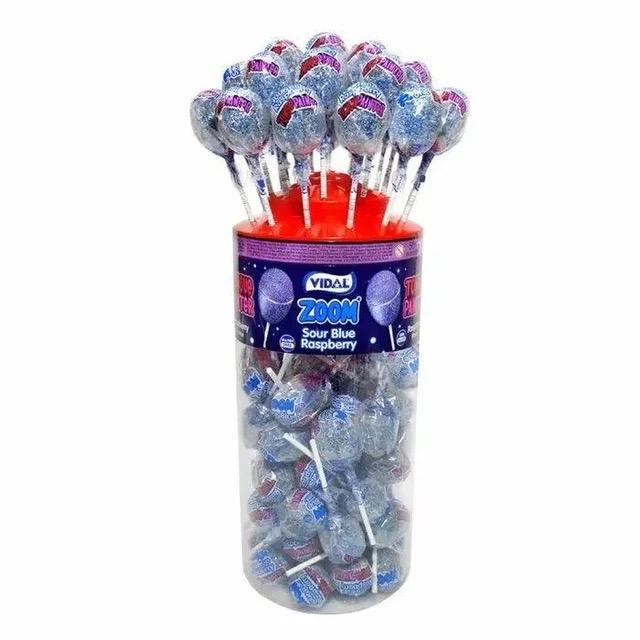 Large Blue Lollies | Sour Zoom Blue Raspberry Tongue Painter Lollypop Tub | Halal Sweet Snack by Vidal | Choose between 50/25/10 pieces