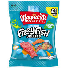 Maynards Bassetts Fizzy Fish Jellies Sweets - Box of 12 x 110g Bags — individual retail pack