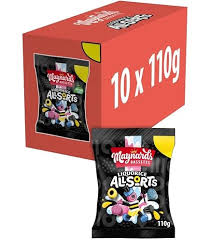 Maynards Bassetts Liquorice Allsorts Sweets - Box of 10 x 110g Bags — wholesale case