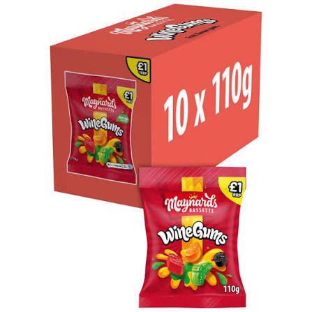 Maynards Bassetts Wine Gums Sweets - Box of 10 x 110g Bags — wholesale case