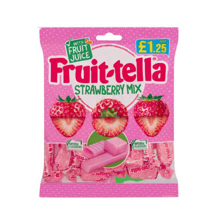 Fruit-tella Simply Strawberry Vegan Sweets - Box of 12 x 135g Bags — individual retail pack