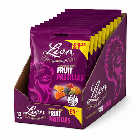 Lion Fruit Pastilles Chewing Gum - Box of 12 x 130g Bags — wholesale case