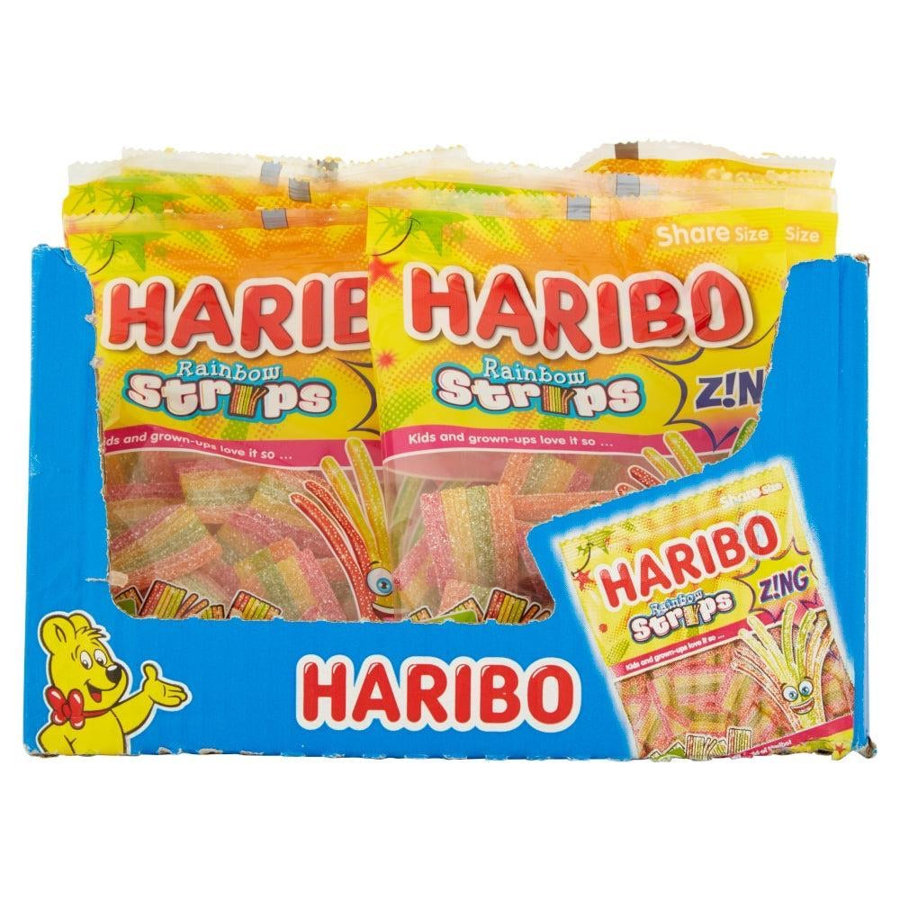 Haribo Rainbow Strips Z!NG Sour Sweets Bags - 12 Pack x 130g product image