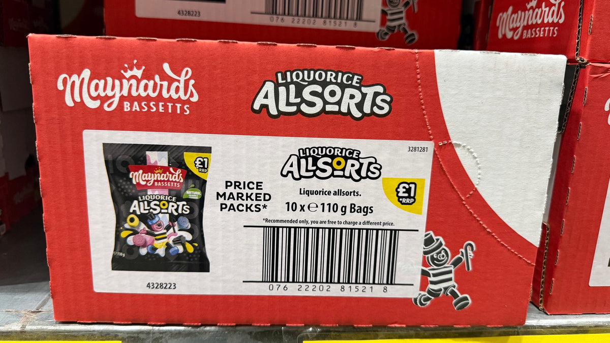 Maynards Bassetts Liquorice Allsorts 110g — supplier packaging reference