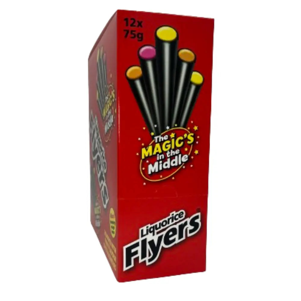 Stockley’s Original Liquorice Flyers display carton containing 12 × 75g packs
