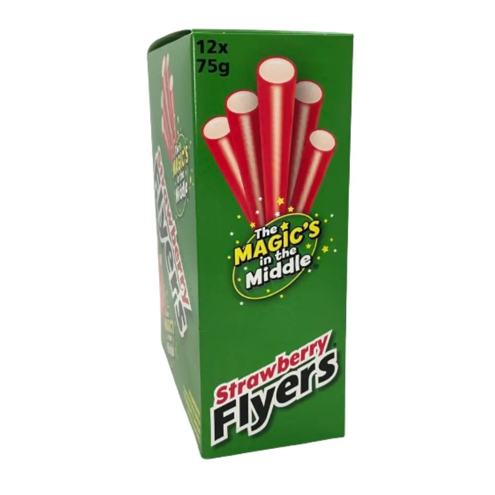 Stockley’s Strawberry Flyers display carton containing 12 × 75g packs